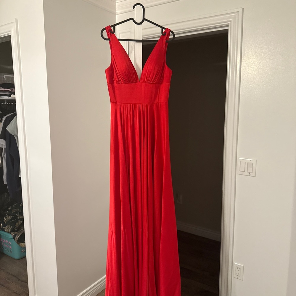 Rivera's Boutique Red Sleeveless V-Neck Maxi Gown